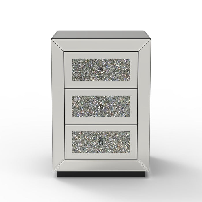3 Drawer Nightstand With Glass Accents, Bedside Table For Bedroom - Silver Home Essentials