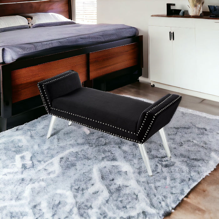 Upholstered Velvet Bench - Black / Clear