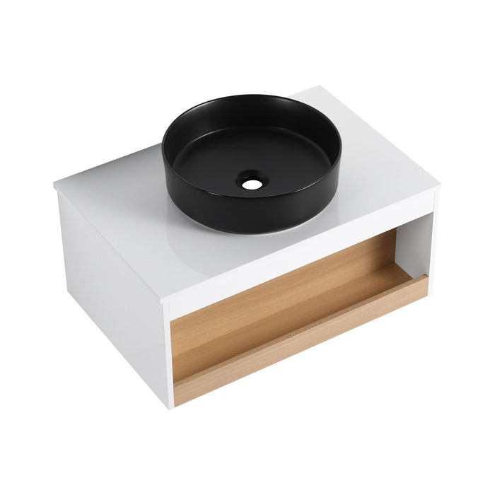 Floating Bathroom Vanity With Glossy Round Vessel Sink Home Essentials