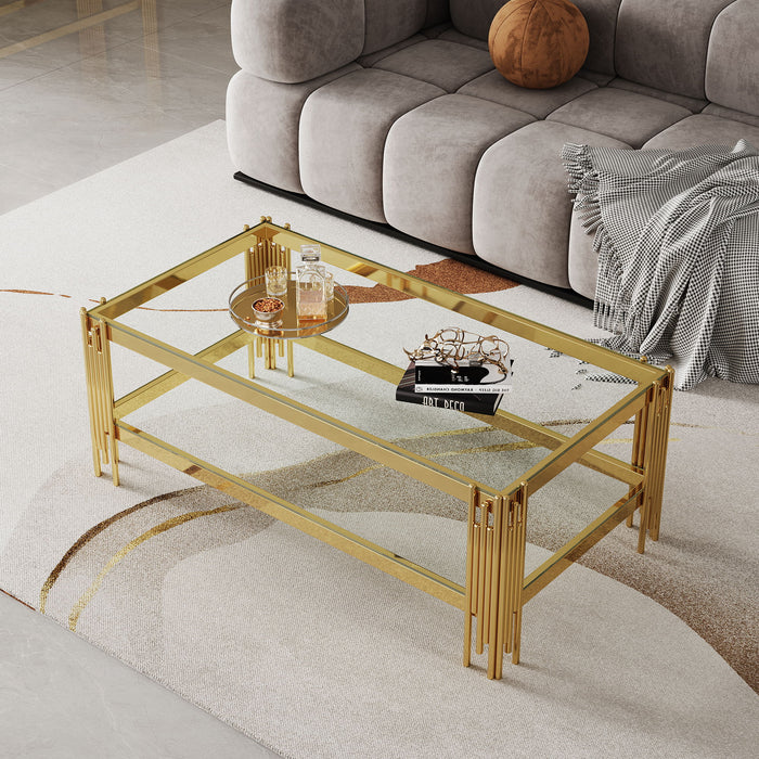 Coffee Table With Double Tier, Rectangular Design - Gold Home Essentials