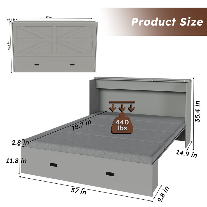 Full Murphy Bed With Storage Drawers, Charging Station, Foldable Panels, And Silent Swivel Wheels Home Essentials