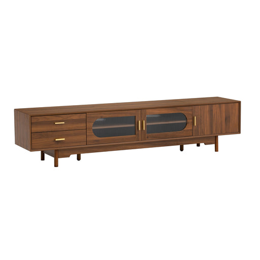 Modern TV Stand With Fluted Glass Doors & 2 Drawers Hearth and Haven