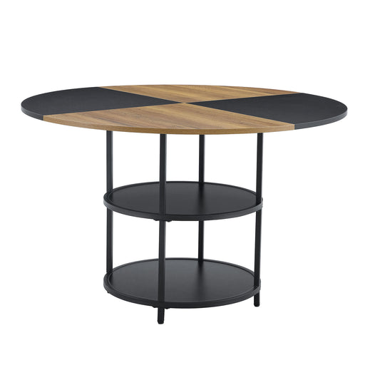 Diameter - Modern Splicing Circular Dining Table Double Layer Storage - Wood / Black Home Essentials