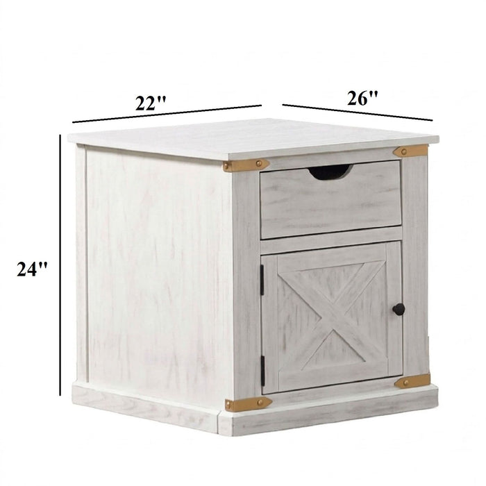 End Table With Storage Drawer And Shelves - Antique White / Gold Home Essentials