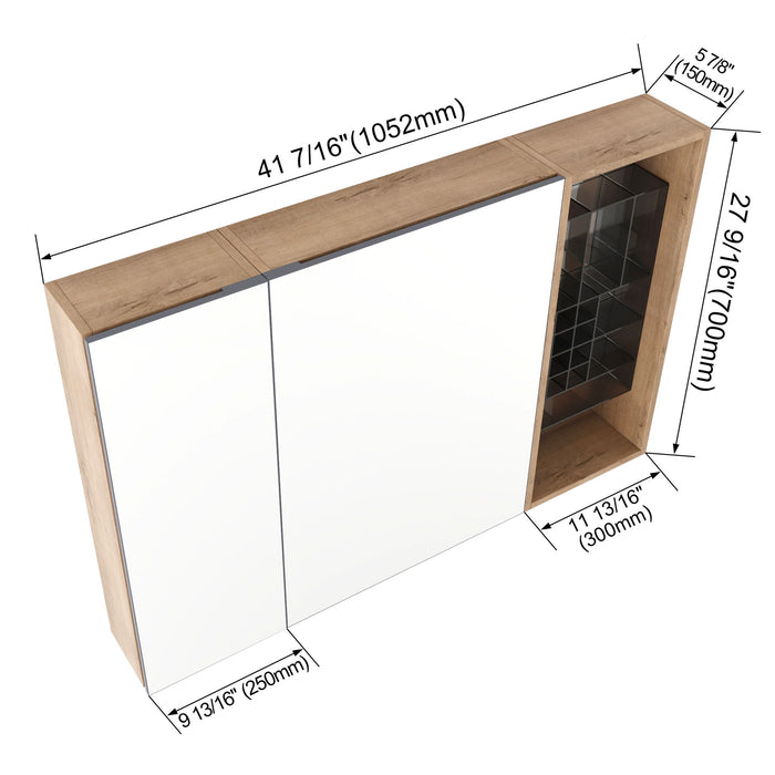 Wall Mounted Bathroom Mirror Cabinet, Adjustable Shelves - Imitative Oak Home Essentials