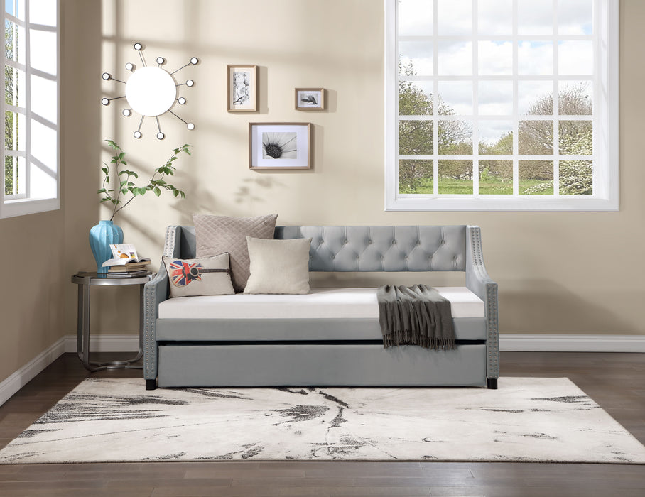 Daybed With Trundle Upholstered Tufted Sofa Bed, With Button And Copper Nail On Arms, Full Size - Gray