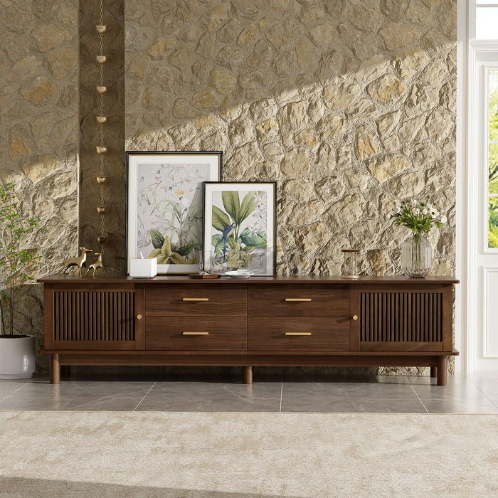 TV Stand For 85" TVs, 4 Smooth Glide Drawers - Walnut Hearth and Haven