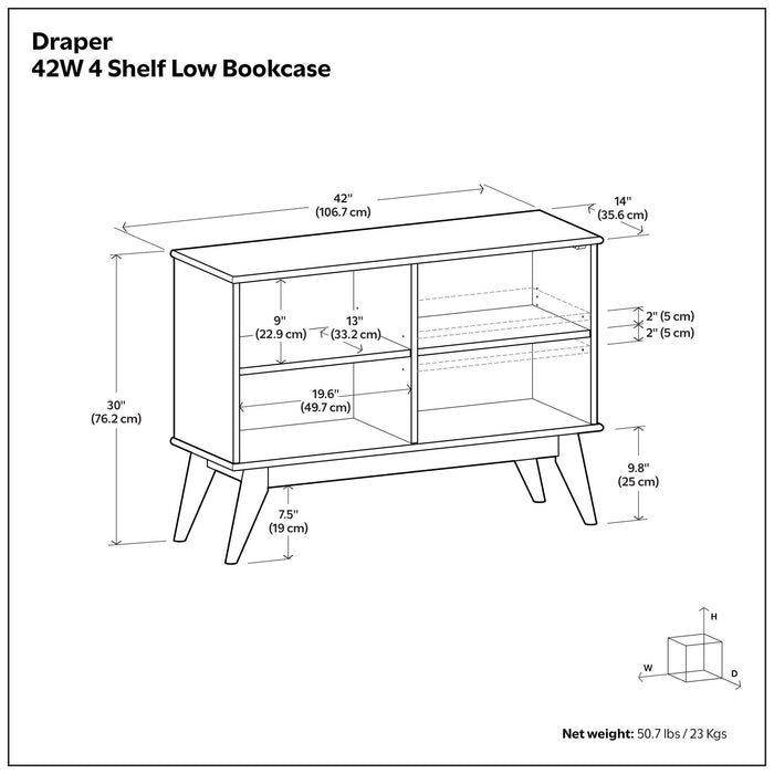 Draper - Handcrafted Low Bookcase Simpli-Home