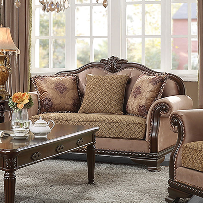 Chateau De Ville - Loveseat With 3 Pillows (Same Lv01589) - Fabric & Espresso ACME