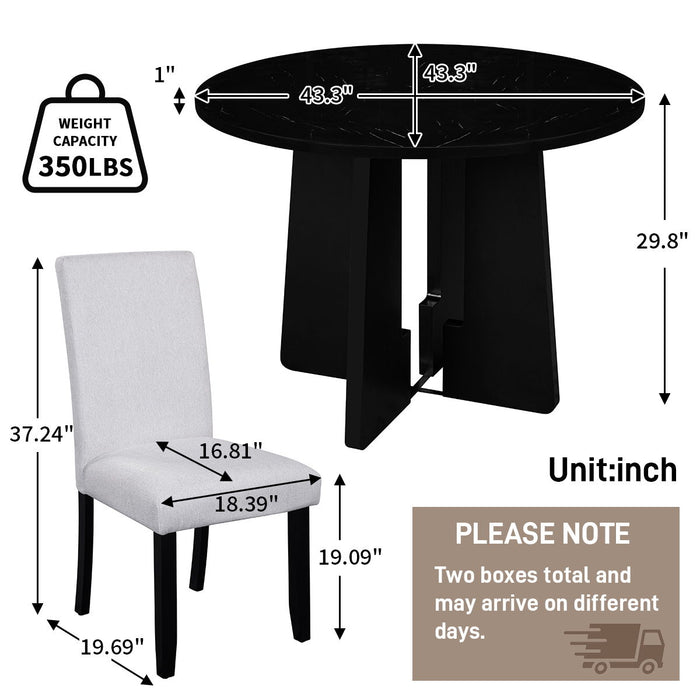 5 Piece Round Dining Table Set, Modern Dining Table And 4 Upholstered Chairs For Dining Room Hearth and Haven