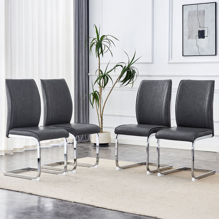 Luxury Simple Arch Chair Set Of 4 High Resilience Dining Chair - Dark Gray / Silver