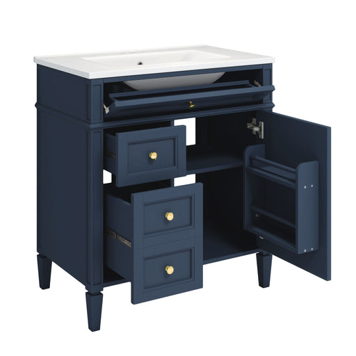 Bathroom Vanity With Medicine Cabinet, Royal Mirror Cabinet, Modern Bathroom Storage Cabinet With 2 Soft Closing Doors And 4 Drawers Hearth and Haven