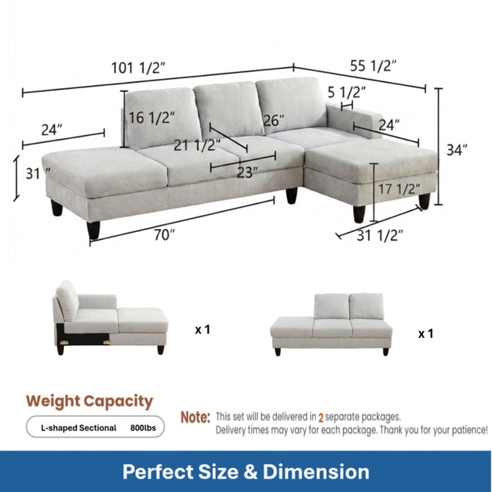 L - Shaped Sectional Sofa With Chaise & Ottoman Home Essentials