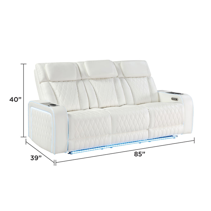 Electra - Power Reclining Sofa With Power Headrests, Drop Down Table, Reading Light, Massage, LED Lighting And USB Control Matrix Furniture Group