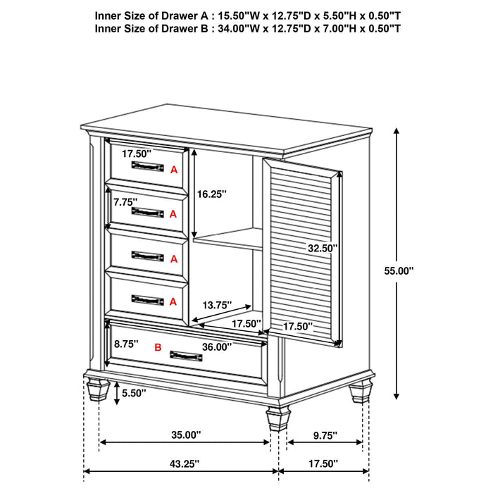 Lockeford - 5 Drawer Door Chest - White Furniture Max