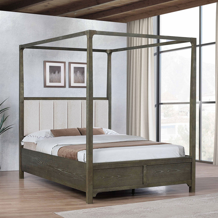 Sundance - Queen Canopy Bed With Upholstered Headboard - Dark Brown Furniture Max