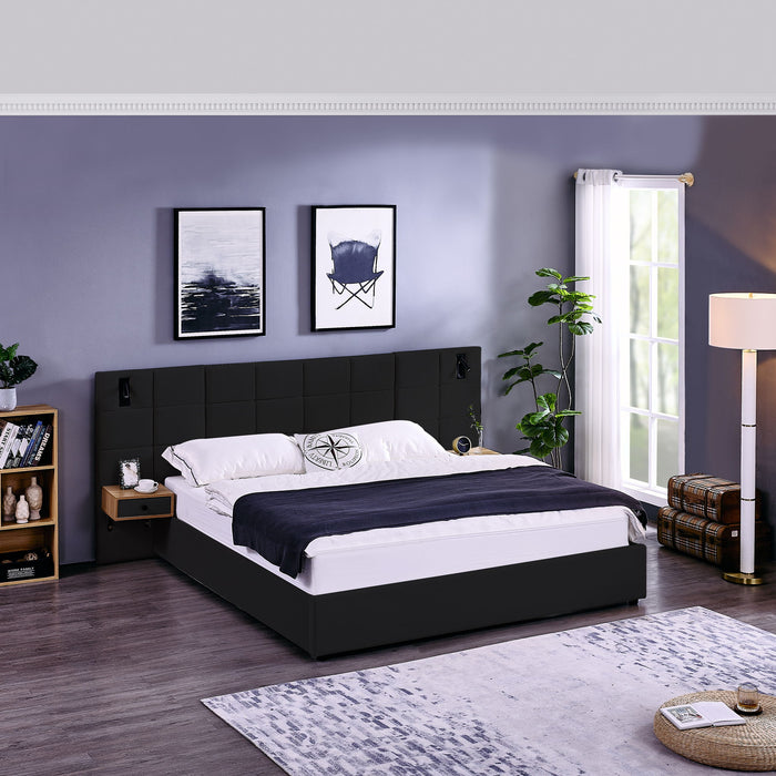 Upholstered Hydraulic Platform Bed With Storage Shelves, Reading Lamps, USB Port Home Essentials