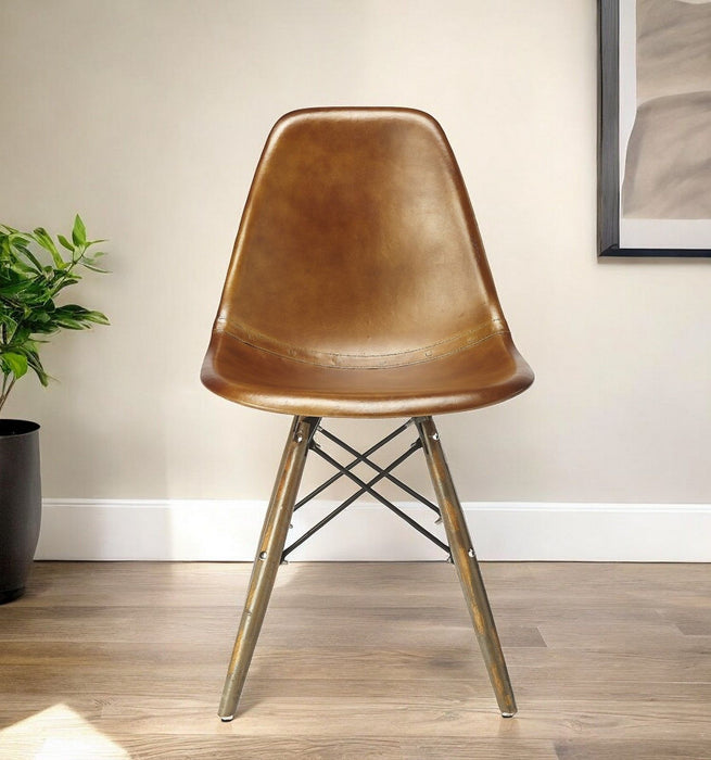 Faux Leather Side Chair - Brown / Copper