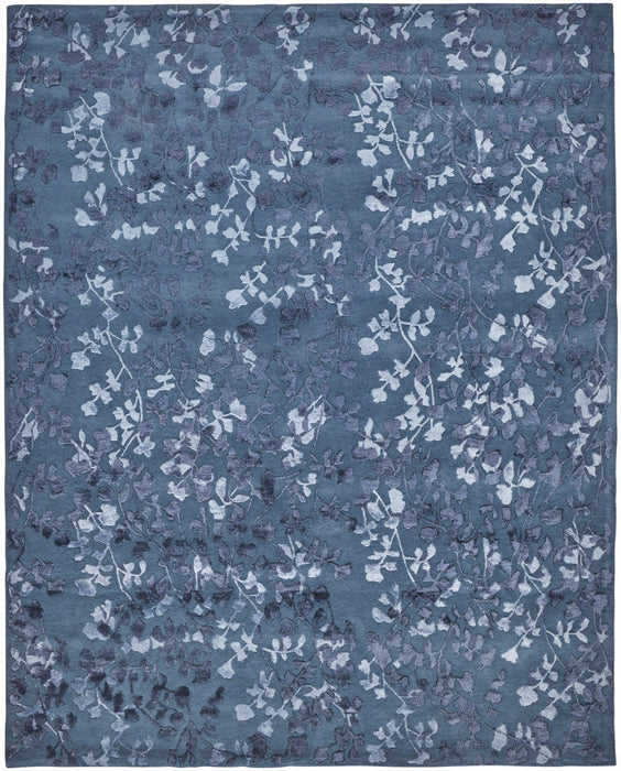Floral Tufted Handmade Area Rug - Blue Wool - 5' X 8'