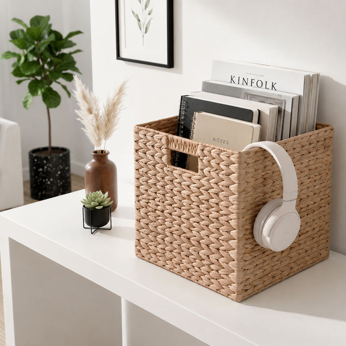 Folding Storage Baskets, Hand Cube Baskets With Cutout Handles Shelf Organizer, Toy Storage, Closet Storage (Set of 2) - Light Brown Daily Nest
