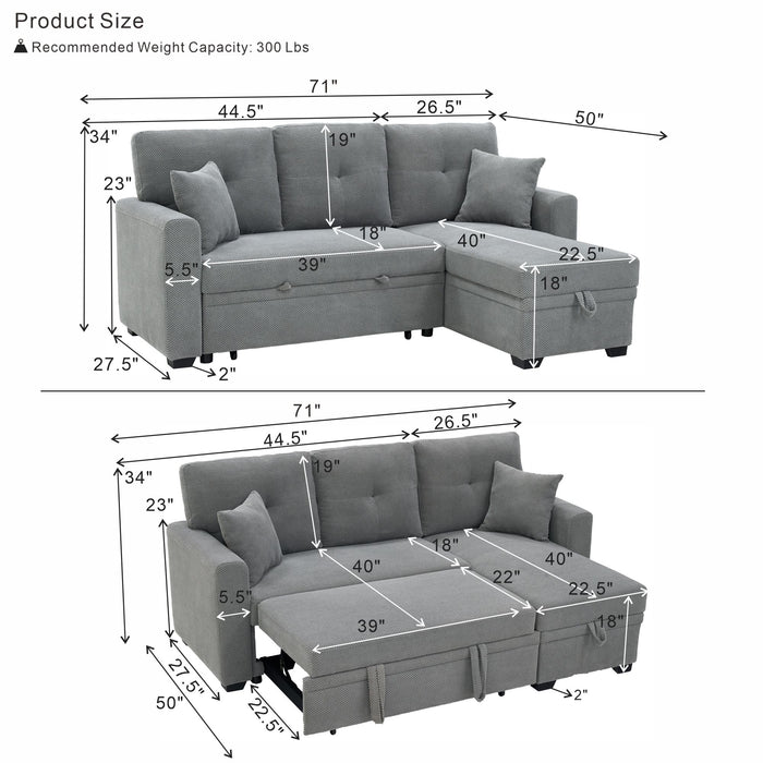 Sleeper Sectional With Pull Out Bed, Reversible Chaise Home Essentials