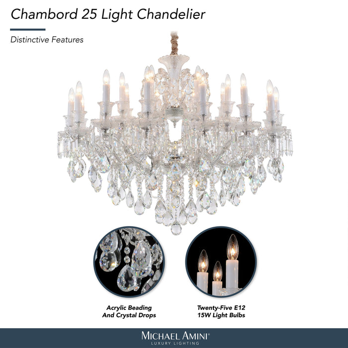 Michael Amini Lighting - Chambord 25-Light Traditional Crystal Chandelier - Clear Michael Amini