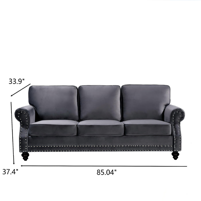 3 Seater Sofa With Nailhead Trim And Turned Legs For Living Room US Pride