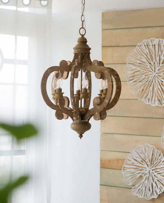 Farmhouse Chandelier, 6 Light Wood Chandelier Pendant Light Fixture With Adjustable Chain For Dining Room Living Room Entryway, Bulb Not Included Daily Nest