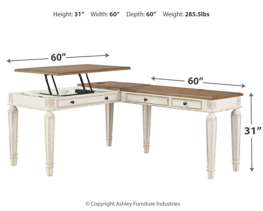Realyn - L Shaped Desk With Lift Top - White / Brown Signature Design by Ashley®