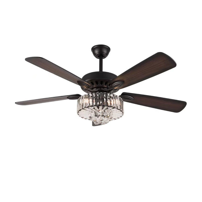 Wooden And Faux Crystal Chandelier Ceiling Fan - Dark Brown