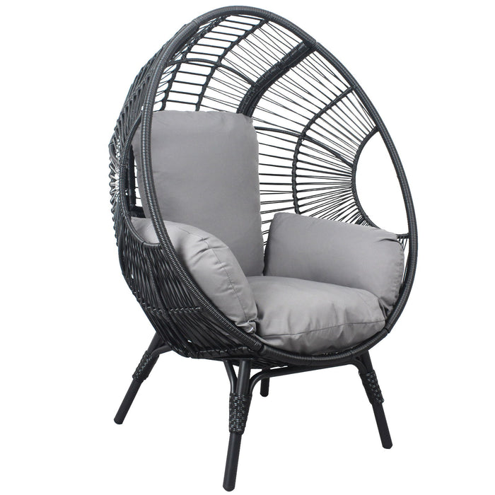 3 Pieces Patio Egg Chairs (Model 2) With Side Table Set, Black Color PE Rattan And Gray Cushion