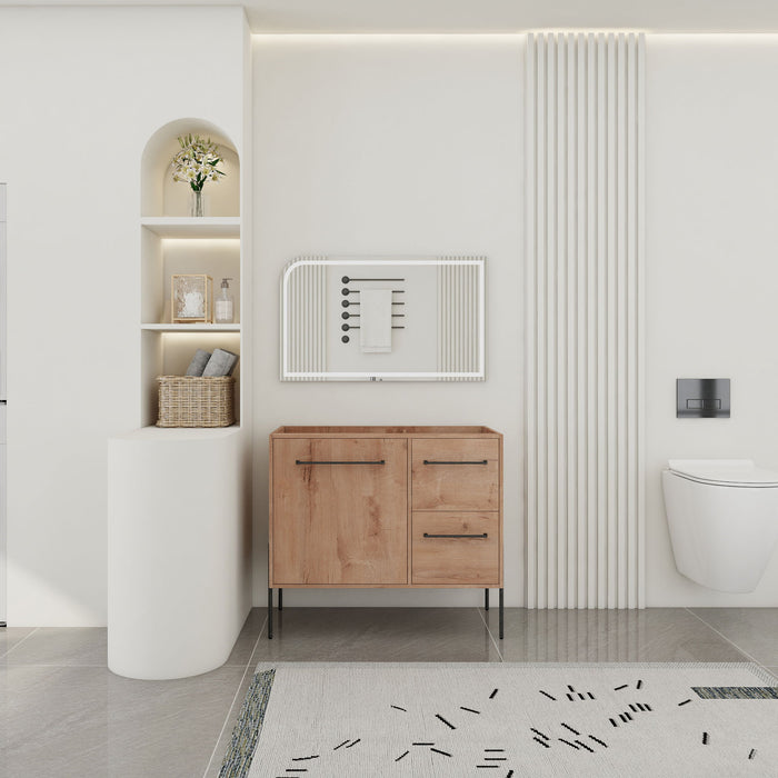 35" Freestanding Bathroom Vanity With Soft Close Doors And 2 Drawers (Vanity Only) - Imitative Oak Home Essentials