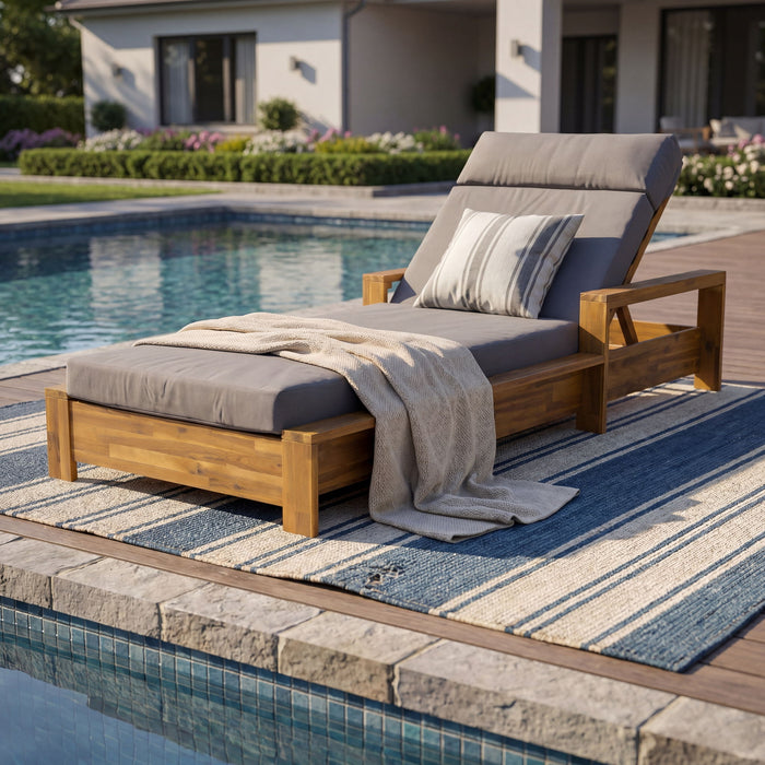 Chaise Lounge Set With 4 Fold Cushion And Built In Headrest, 3 Position Adjustable Noble House