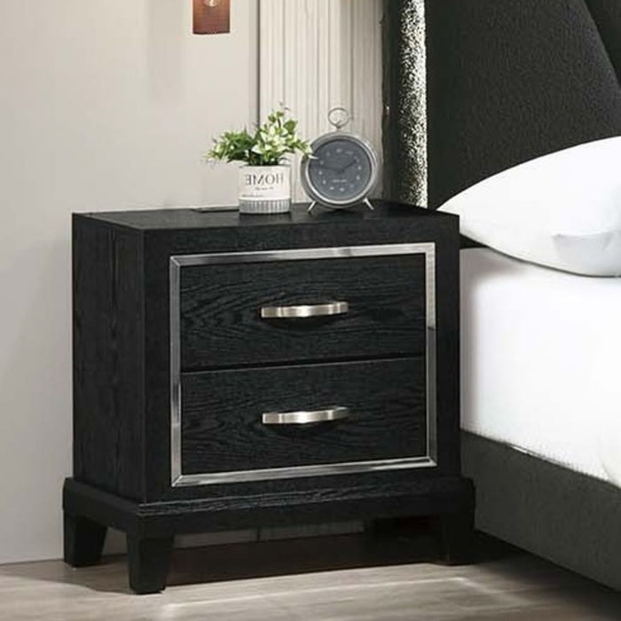 Nightstand With USB Port, Tapered Legs - Black Home Essentials