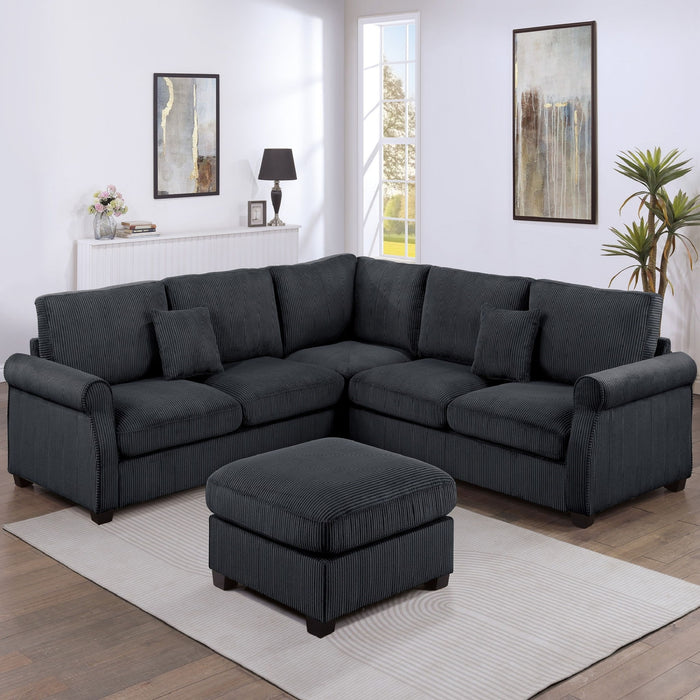 Modern Sectional Set With Corner Wedge, Loveseat, Ottoman & 2 Pillows Home Essentials