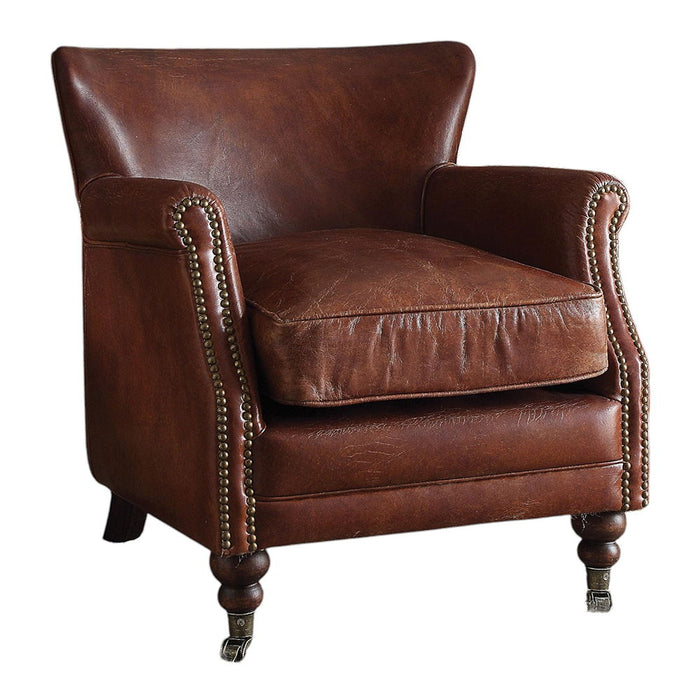 Leeds - Accent Chair - Vintage Dark Brown Top Grain Leather ACME