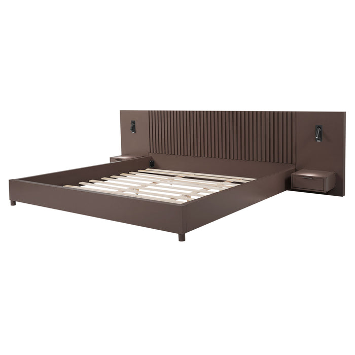 Platform Bed Frame With Built In Nightstands & Reading Lights Noble House
