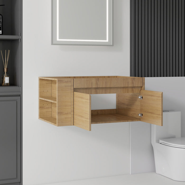 Floating Bathroom Vanity Cabinet, Soft Close Double Drawers, Open Side Storage, Wall Mounted, Cabinet Only Home Essentials