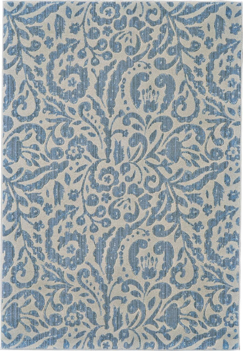 Floral Distressed Stain Resistant Area Rug - Blue Ivory And Tan - 2' X 4'