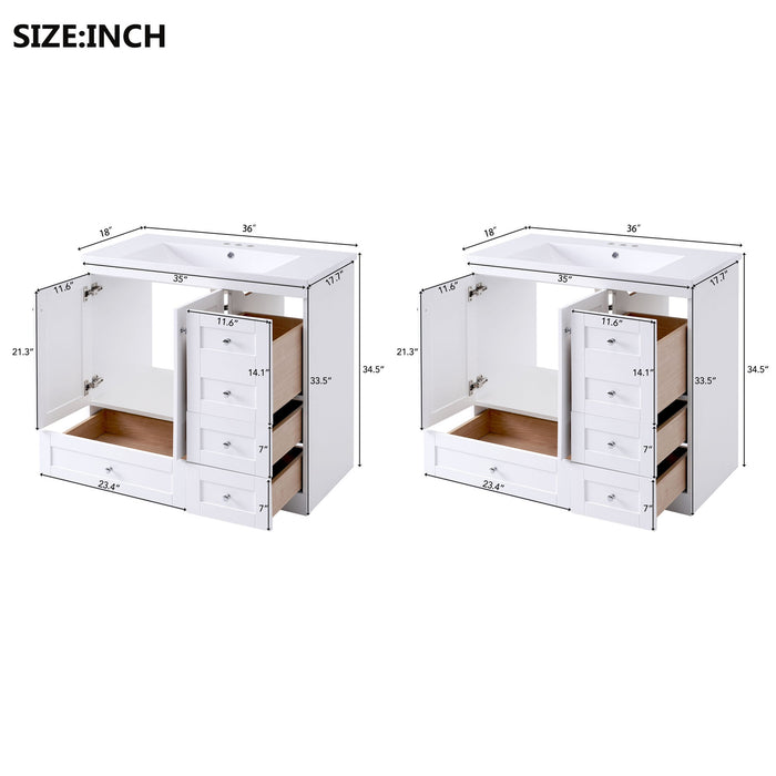 Shaker Free Standing Bathroom Vanity Cabinet With Sink, Soft Close Drawers, Soft Close Doors