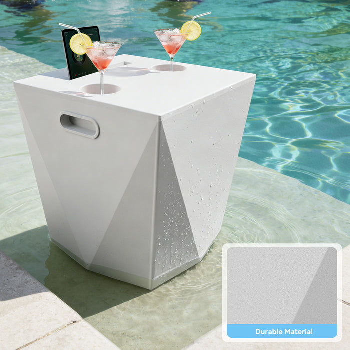 End Table With 2 Cup Holders And 1 Tablet Holder For Outdoor - White Home Essentials