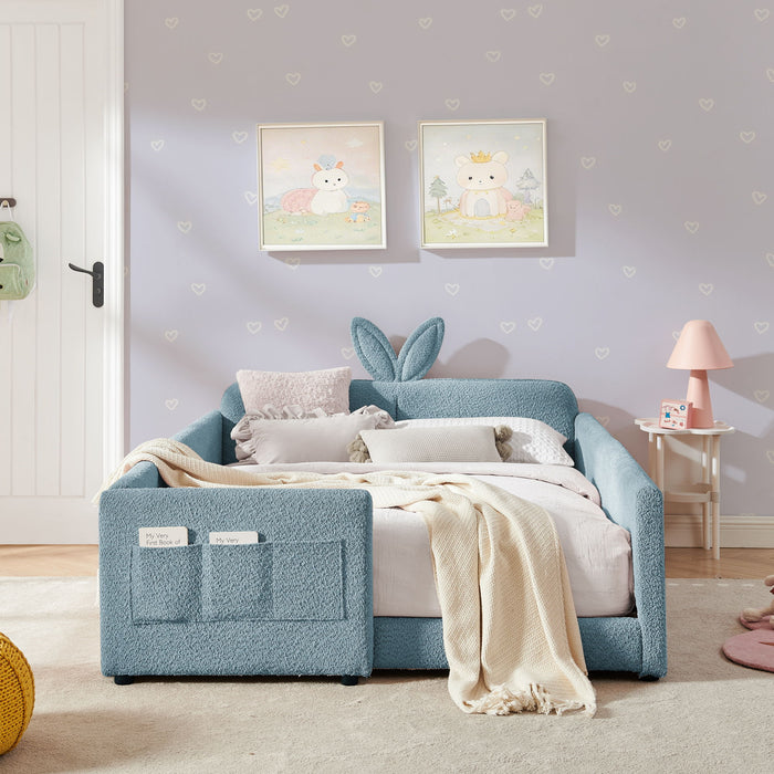Cute Rabbit Ear Upholstered Platform Bed Frame With Safety Rail Home Essentials