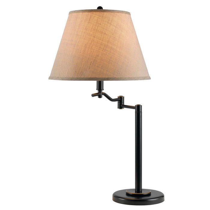 Metal Swing Arm Table Lamp With Off-White Empire Shade - Bronze