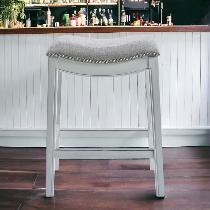 UpholsteRed / Solid Wood Backless Bar Height Bar Chair - Light Gray / White