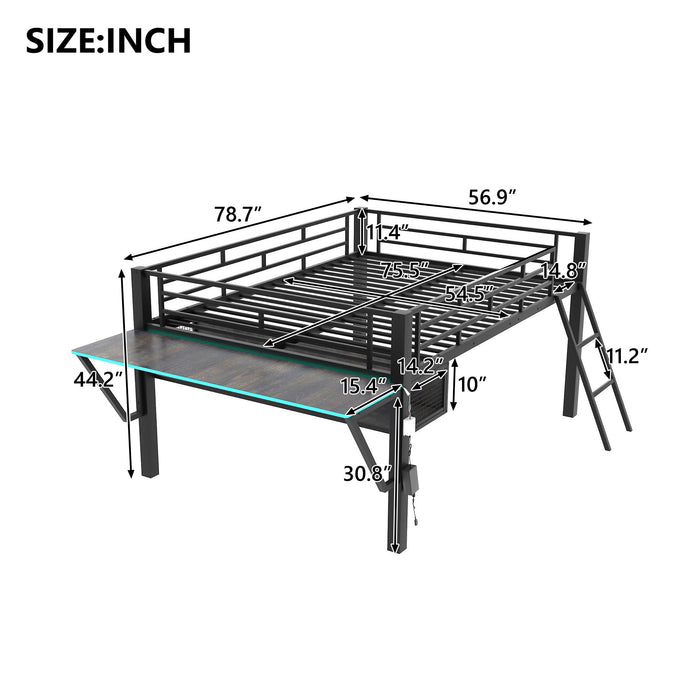 Gaming - Full Size Loft Bed With Desk, LED - Black Dreamland