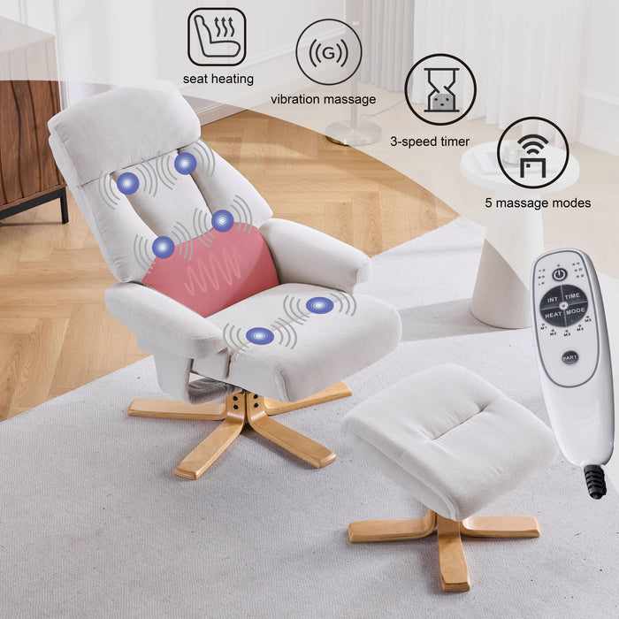 Upholstered Heated Massage 360° Swivel Accent Chair With Ottoman Home Essentials