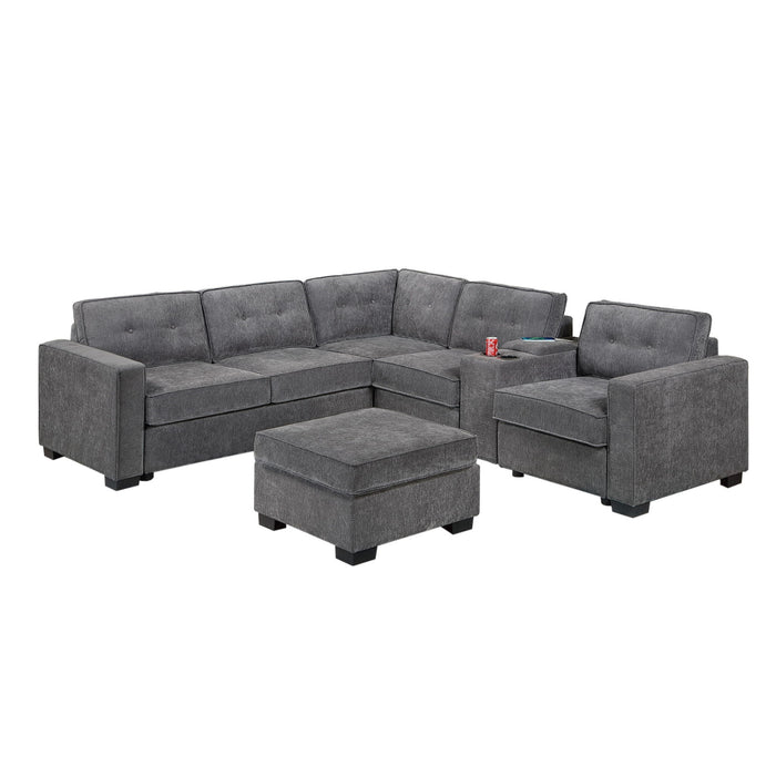 Sectional Set With Reversible Loveseat, USB Console, Corner Wedge & Ottoman Home Essentials