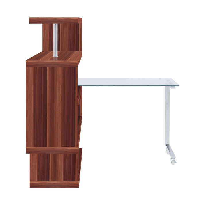 Buck II - Clear Glass, Chrome High Gloss Writing Desk With Shelf Urban Nest