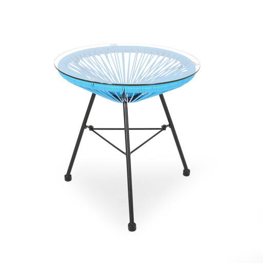 Nusa - Modern Rattan Side Table With Tempered Glass Top Noble House