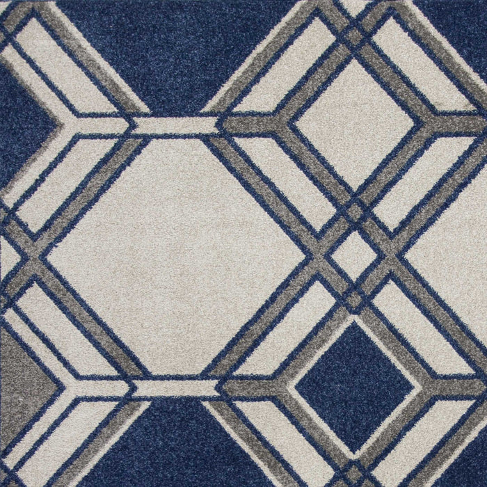 7' X 10' Geometric Indoor / Outdoor Area Rug - Ivory / Blue